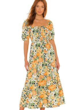 FAITHFULL | Rene Midi Dress US 4 | Floral Cotton Puff Sleeve